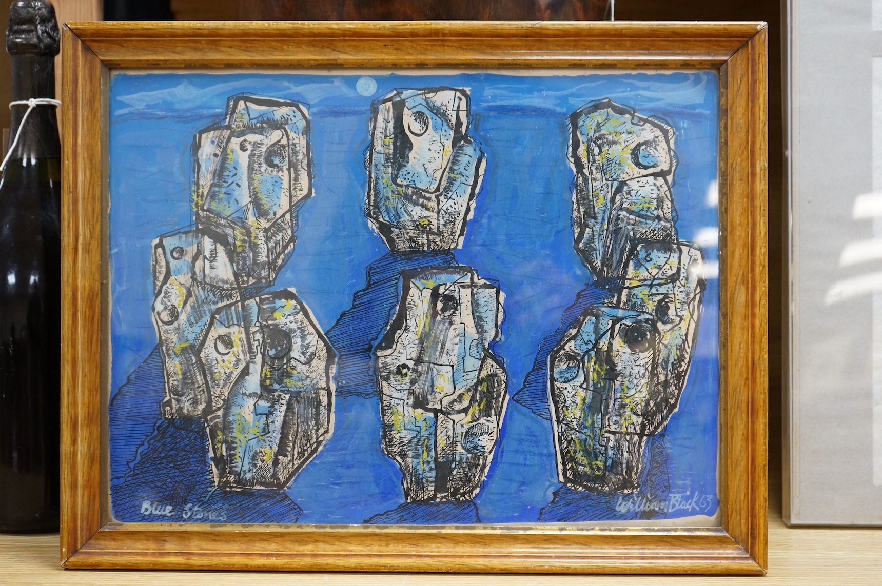 William Black (Cornish, 20th. C), ink and watercolour, 'Blue Stones', signed and dated '63, 29 x 38cm. Condition - good